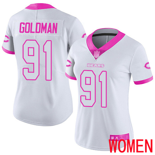 Chicago Bears Limited White Pink Women Eddie Goldman Jersey NFL Football #91 Rush Fashion